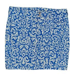 Old Navy Denim Fashion Pencil Skirt Blue and White Damask Print Size 14